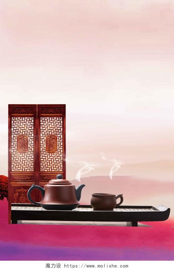 门窗茶具茶文化传统文化海报背景

